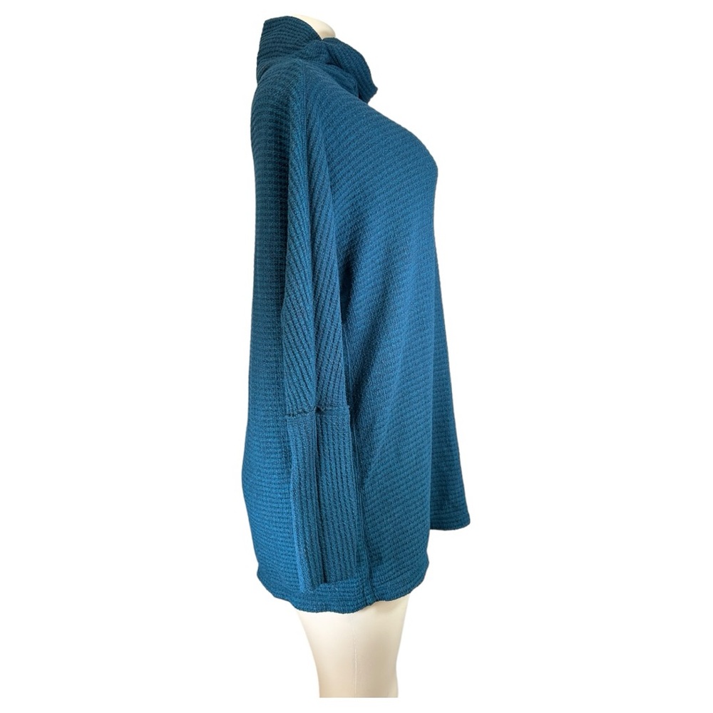 Free People We The Free Teal Cowl Neck Thermal Waffle-Knit Tunic Sweater Teal XS - Picture 6 of 13